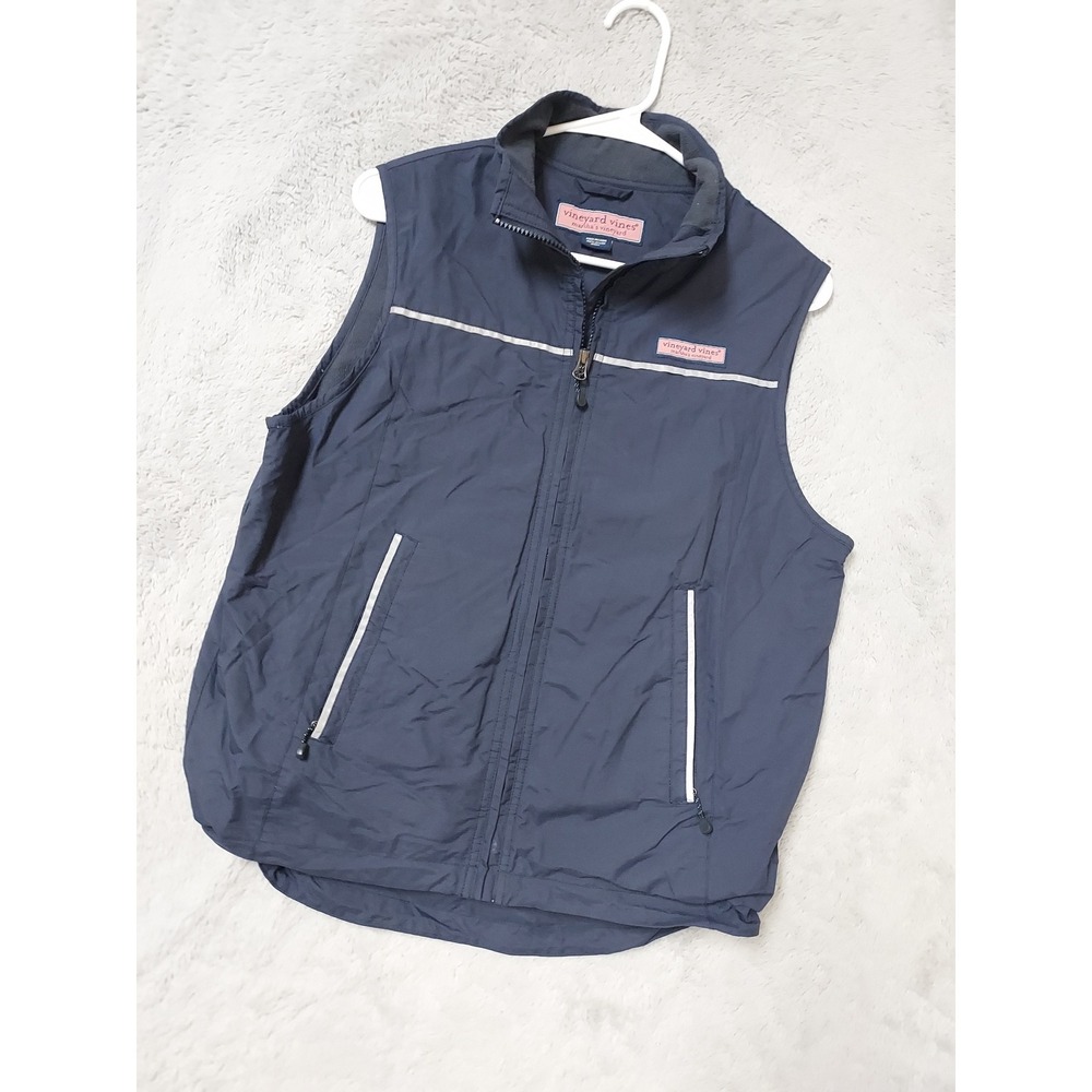 Vineyard Vines Jacket Mens Small Full Zip Soft Shell Fleece Nylon Vest Golf Blue